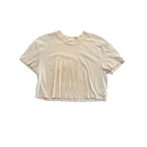 Nuuds Women's Cream Crew Neck Short Sleeves Cropped Top Size Medium